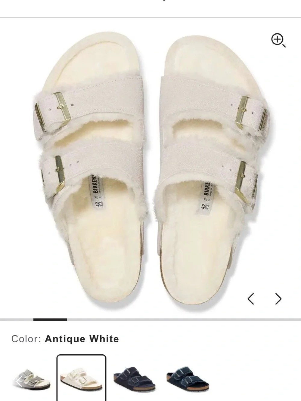 Birkenstock Antique White Faux-Fur Double Buckle Slide Sandals